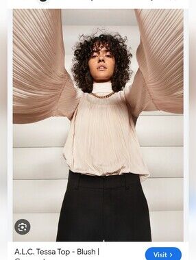 A.L.C tessa Top Pleated Blush High-Neck Blouse